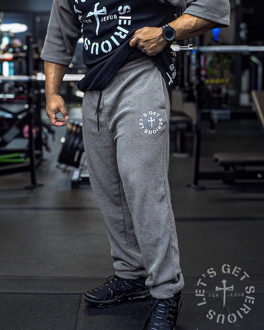 Unisex Grey Ribbed Straight Leg