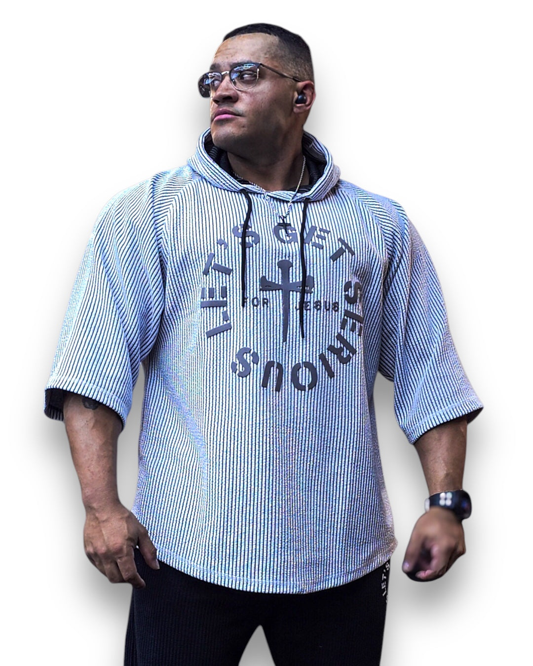 Unisex White Ribbed Ragtop Hoodie