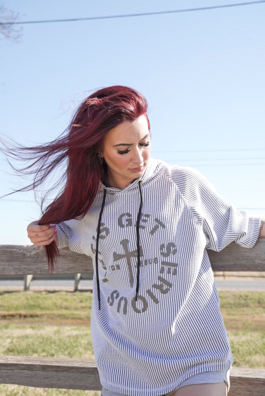 Unisex White Ribbed Ragtop Hoodie