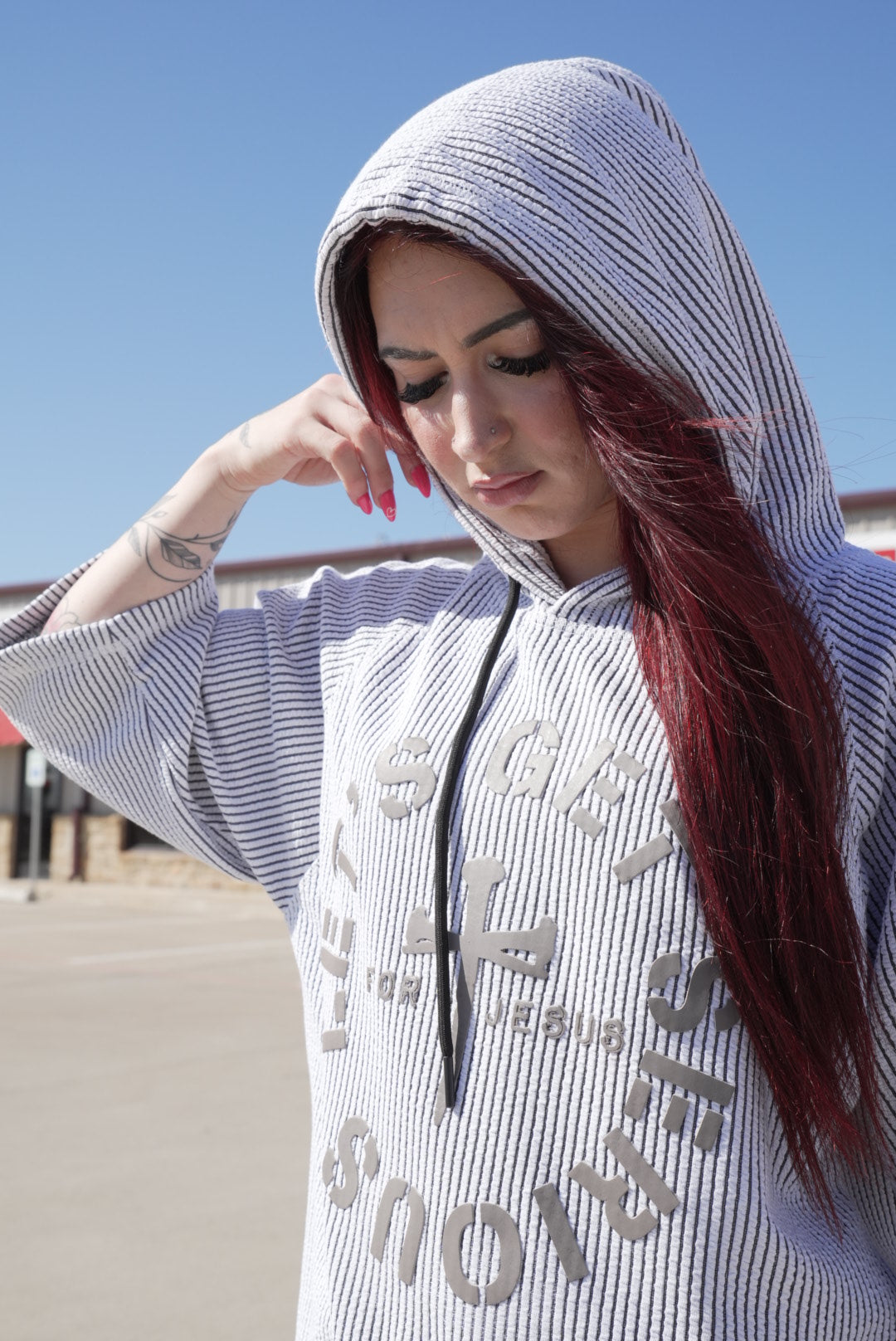Unisex White Ribbed Ragtop Hoodie
